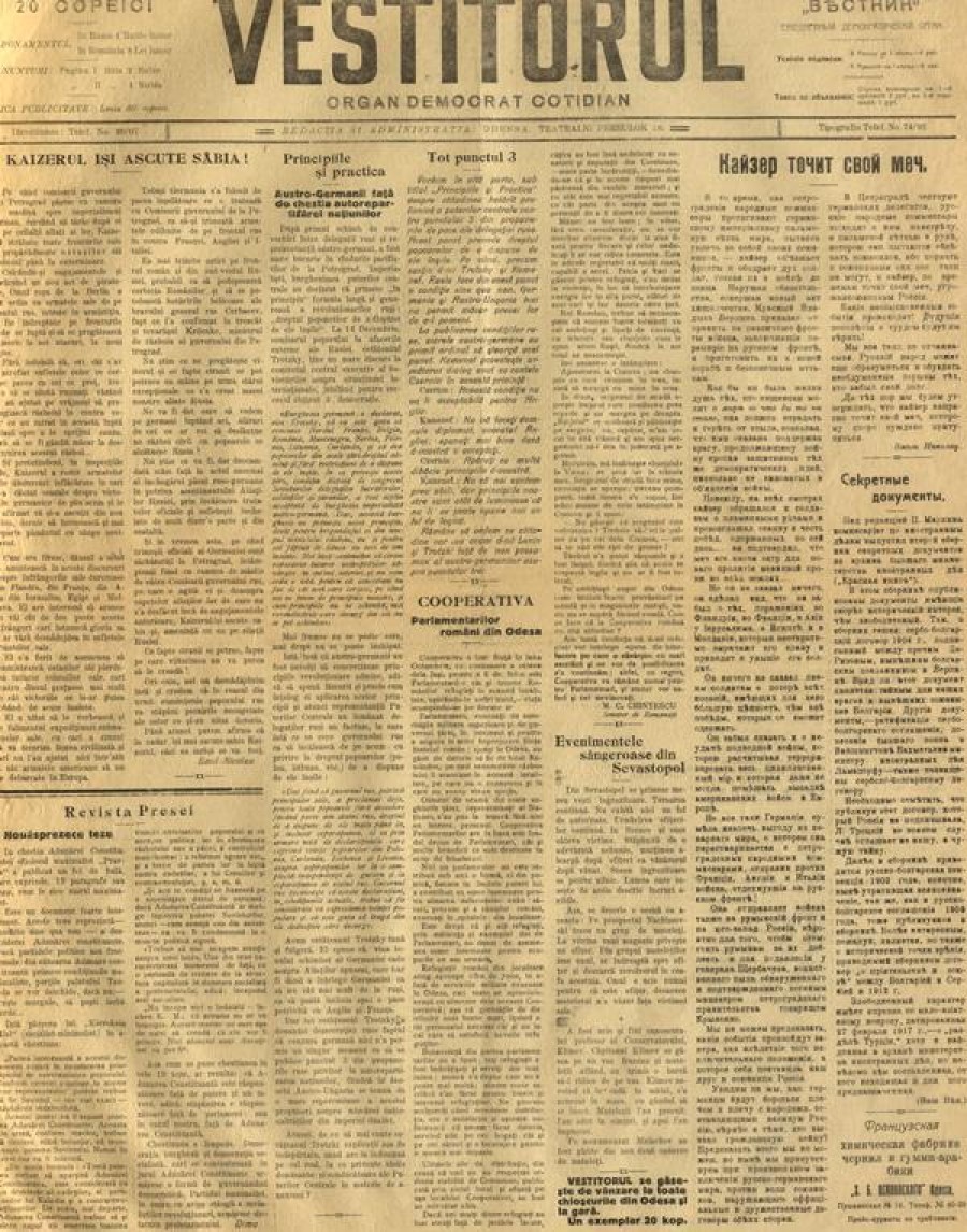 Pag. 1 - ''Vestitorul'', nr. din 29 decembrie 1917